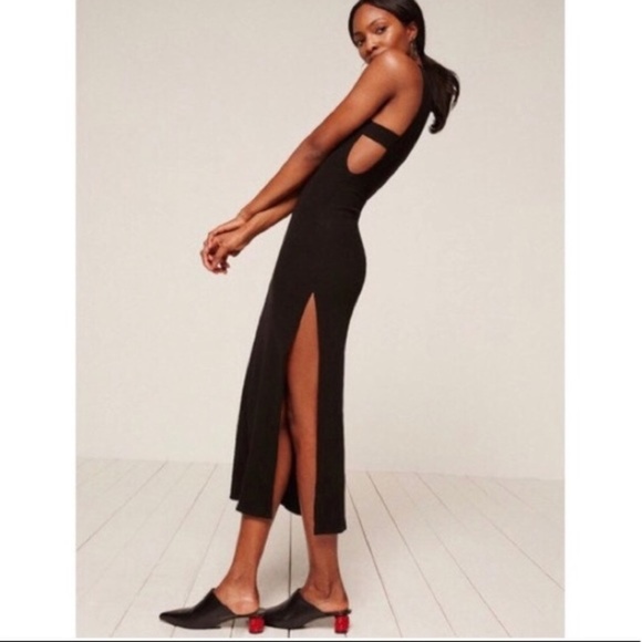 Reformation Dresses & Skirts - Reformation Gus Midi Dress Side Slit Ribbed Black